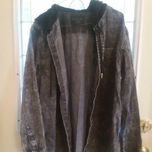 Faded Black Denim Hooded Shirt